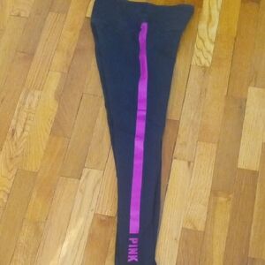 women small Victoria Secret PINK leggings, black with pink stripe